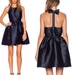 kate spade Black Satin Halter Fit-and-Flare Mini Dress